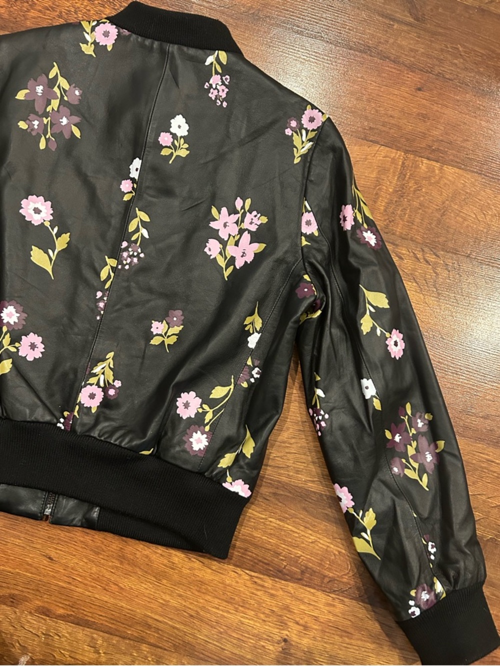 Kate Spade In Bloom Leather Bomber Jacket Lamb Leather Black Women’s Medium - Picture 8 of 8